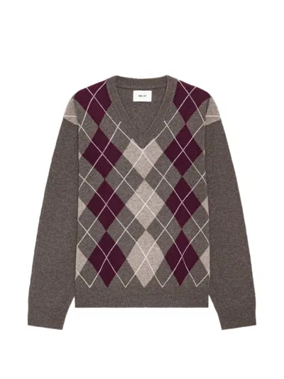Nn07 Otto Argyle V-neck Sweater In Gray