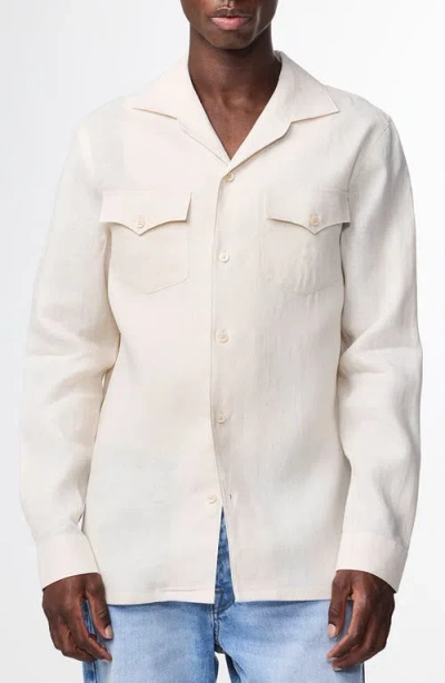 Nn07 Pax 5708 Long Sleeve Linen Camp Shirt In White