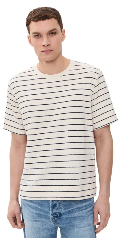 Nn07 Pedro Textured Stripe Tee Navy Blue In Neutral