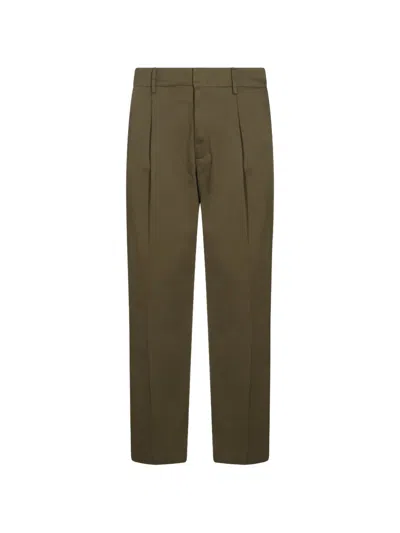 Nn07 Kay 1420 Wide-leg Pleated Organic Cotton-blend Twill Trousers In Green