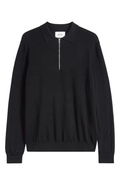 Nn07 Quarter Zip Wool Polo Sweater In Black