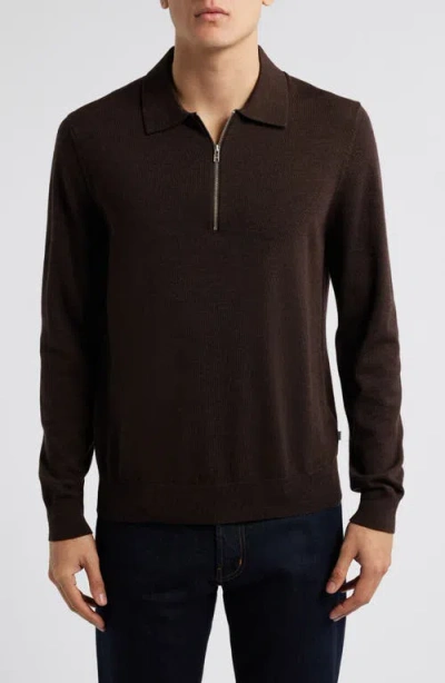 Nn07 Quarter Zip Wool Polo Sweater In Brown Melange
