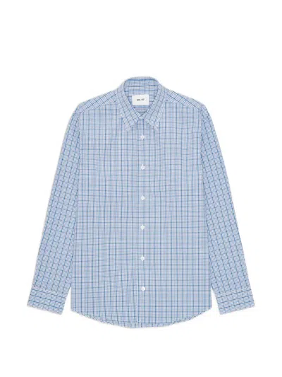 Nn07 Quinsy Check-pattern Long-sleeve Shirt In Blue