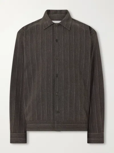 Nn07 Reed 50091 Striped Cotton-blend Overshirt In Brown