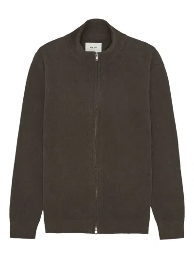 Nn07 Ribbed Zip-up Cardigan In Brown