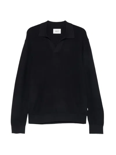 Nn07 Ribbed-knit Polo Sweater In Brown