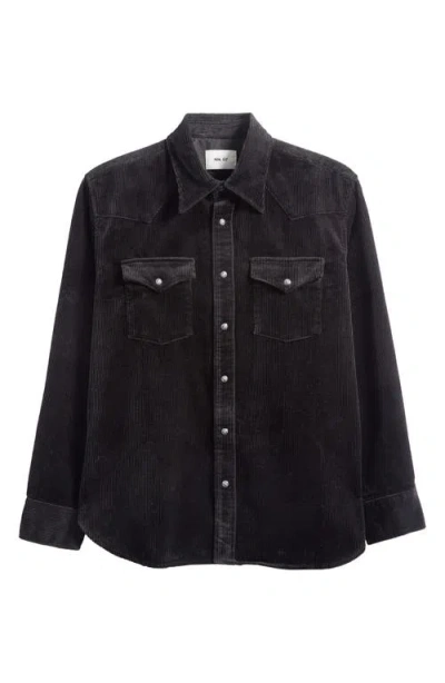 Nn07 Ricky 50004 Organic Cotton Corduroy Snap-up Western Shirt Jacket In Black