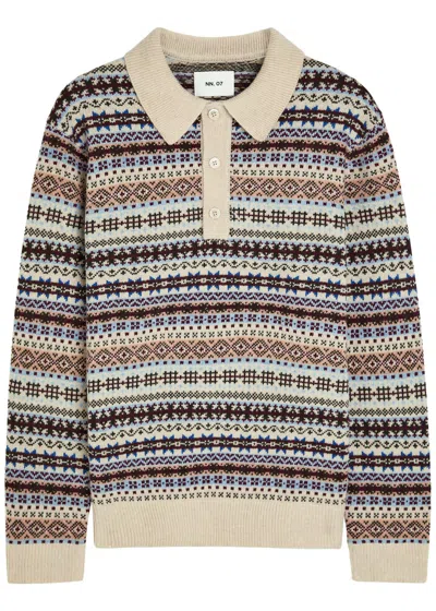 Nn07 Robbie Fair Isle Wool-blend Polo Jumper In Multi