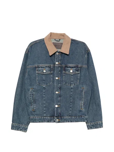 Nn07 Roy 1847 Organic Corduroy-trimmed Denim Jacket In Blue