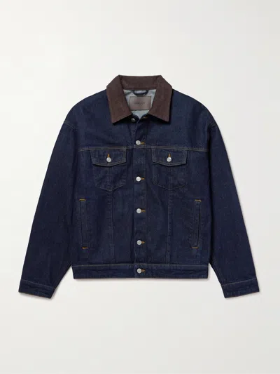 Nn07 Roy 1882 Corduroy-trimmed Organic Denim Jacket In Blue