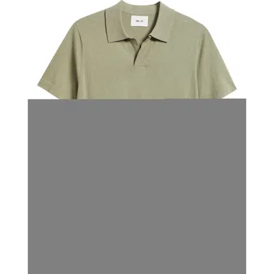 Nn07 Ryan 6311 Cotton & Linen Johnny Collar Polo In Green