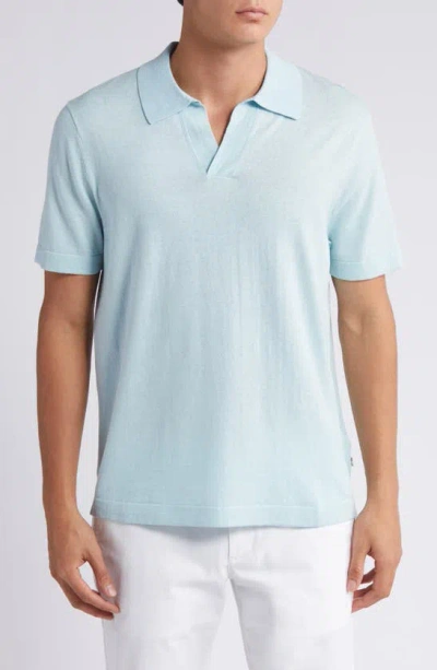 Nn07 Ryan 6311 Cotton & Linen Johnny Collar Polo In Winter Sky