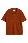 Nn07 Ryan 6692 Abstract Floral Pointelle Organic Cotton Polo In Caramel