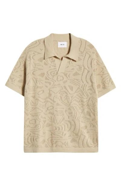 Nn07 Ryan 6692 Abstract Floral Pointelle Organic Cotton Polo In Ecru