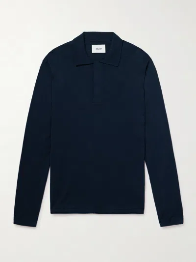 Nn07 Sammy 60047 Cotton And Silk-blend Polo Shirt In Blue