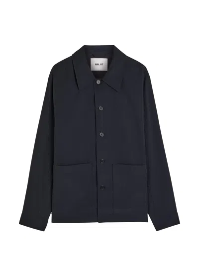 Nn07 Seersucker-texture Button-up Jacket In Blue