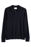 Nn07 Serge 6584 Long Sleeve Wool Blend Polo Sweater In Blue