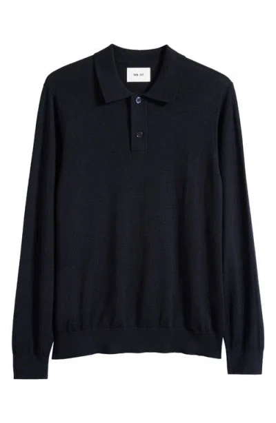 Nn07 Serge 6584 Long Sleeve Wool Blend Polo Sweater In Blue
