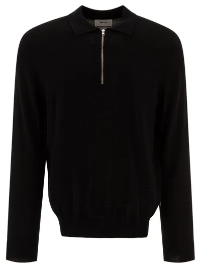 Nn07 Half-zip Ribbed Polo Shirt In Black
