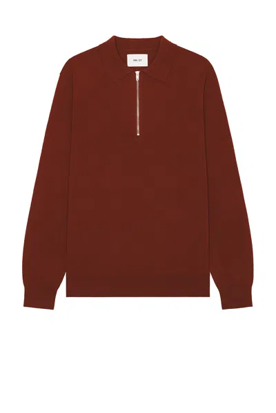 Nn07 Sergio Zip Polo Sweater In Red Brown