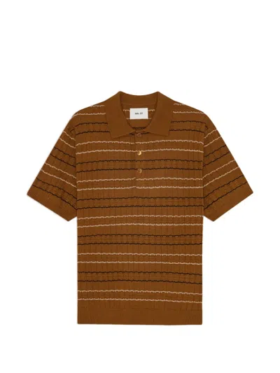 Nn07 Striped Short-sleeve Polo Shirt In Brown