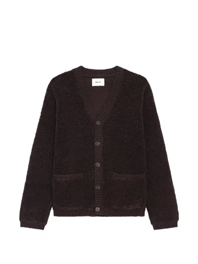 Nn07 Terry-fleece V-neck Cardigan In Brown