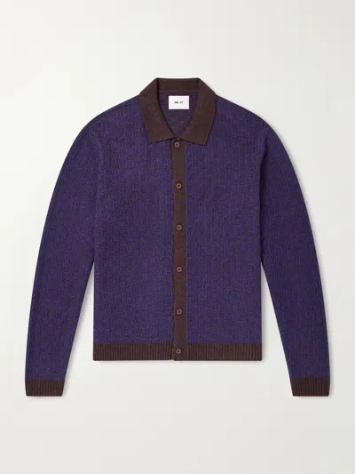 Nn07 Thor Textured Check Wool Blend Polo Sweater In Purple