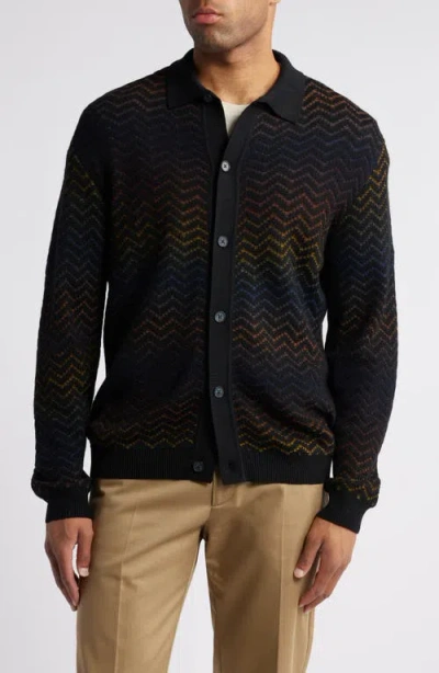 Nn07 Thor 6655 Ombré Pointelle Collared Cardigan In Black Multi