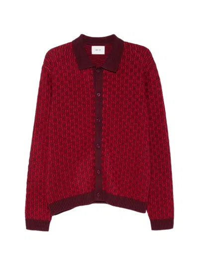 Nn07 Thor Geometric-patterned Polo Cardigan In Red