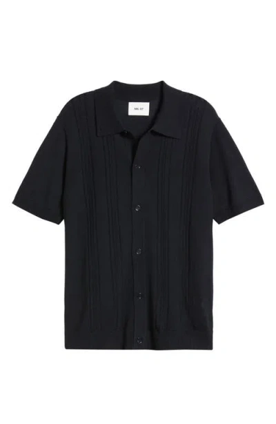 Nn07 Thor 6584 Pointelle-knit Wool-blend Shirt In Blue