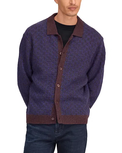 Nn07 Thor Textured Check Wool Blend Polo Sweater In Purple