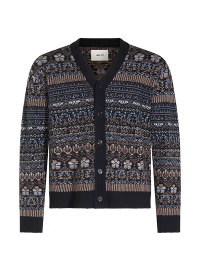 Nn07 Tobias Fair Isle-intarsia Cardigan In Blue