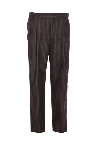 Nn07 Pinstripe-pattern Trousers In Brown