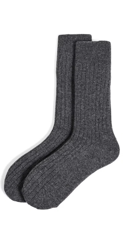 Nn07 Wool Cashmere Ribbed Socks Dark Grey Melange