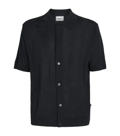 Nn07 Wool-blend Knitted Polo Shirt In Blue