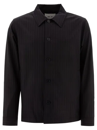 Nn07 Stripe-pattern Shirt Jacket In Black
