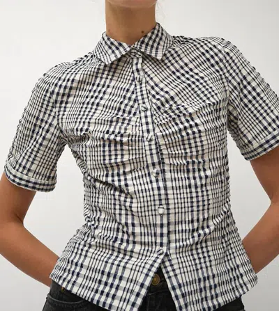 No. 6 Gingham Eldridge Top In Navy & White In Multi