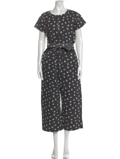 Pre-owned No. 6 Store Floral Print Crew Neck Jumpsuit In Gray
