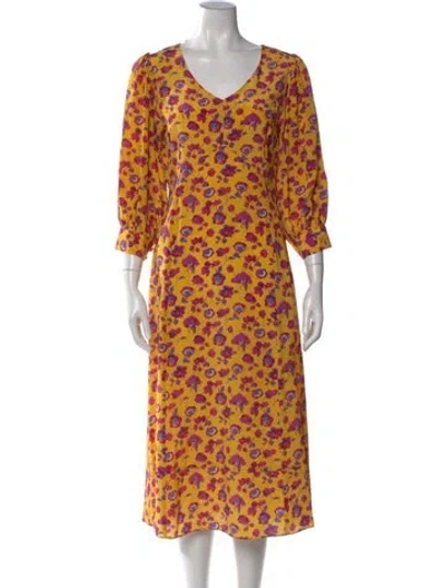 Pre-owned No. 6 Store Floral Print Long Dress In Yellow