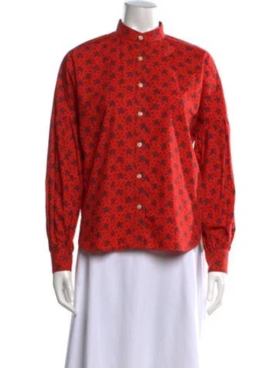 Pre-owned No. 6 Store Floral Print Long Sleeve Button-up Top In Orange