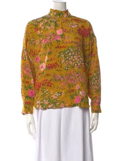 Pre-owned No. 6 Store Floral Print Mock Neck Blouse In Yellow