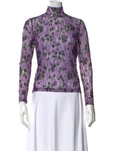 Pre-owned No. 6 Store Floral Print Mock Neck Top In Purple