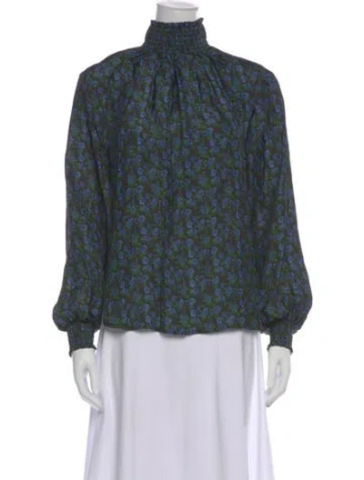 Pre-owned No. 6 Store Floral Print Turtleneck Blouse In Black