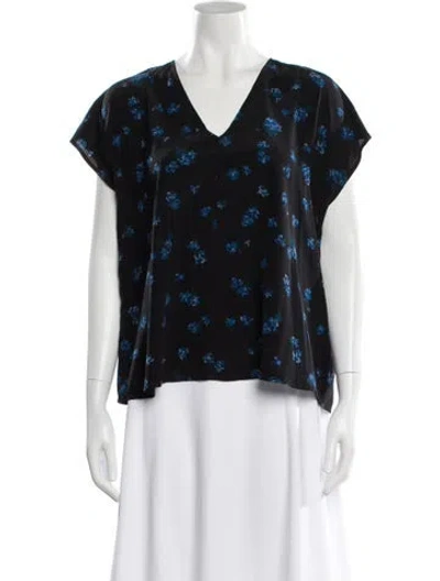 Pre-owned No. 6 Store Floral Print V-neck Blouse In Black