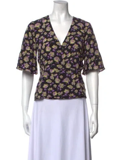 Pre-owned No. 6 Store Floral Print V-neck Crop Top In Black