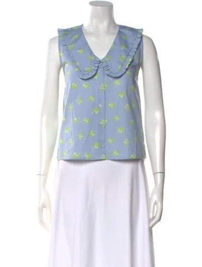 Pre-owned No. 6 Store Floral Print V-neck Top In Blue
