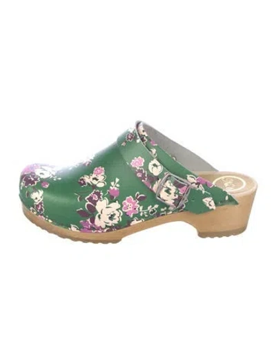 Pre-owned No. 6 Store Leather Floral Print Mules In Green