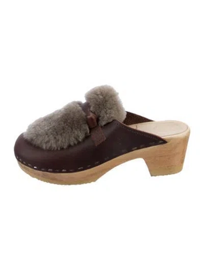 Pre-owned No. 6 Store Leather Fur Trim Mules In Brown