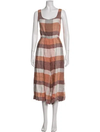 Pre-owned No. 6 Store Linen Plaid Print Jumpsuit In Orange
