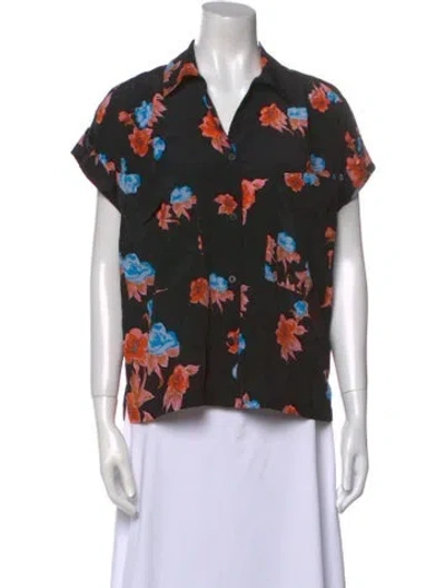 Pre-owned No. 6 Store Silk Floral Print Button-up Top In Black